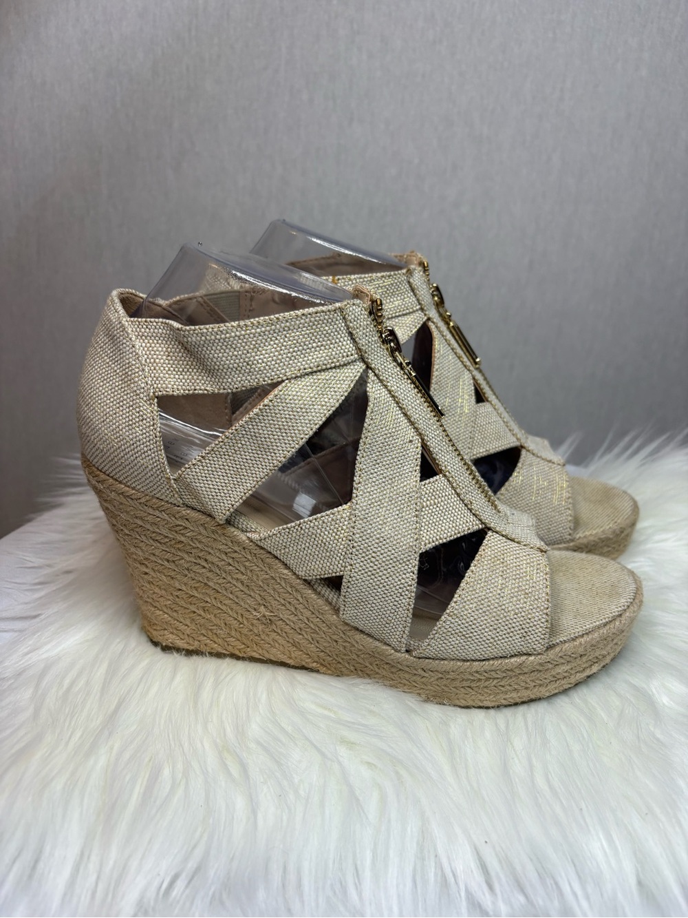 Target Neutral Beige Espadrille Wedge Sandals with Front Zippers